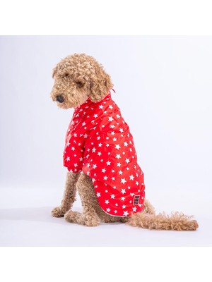 Pawstar Stars Red Peluşlu Su Geçirmez Orta-Büyük Irk Köpek Yağmurluğu (5xl)