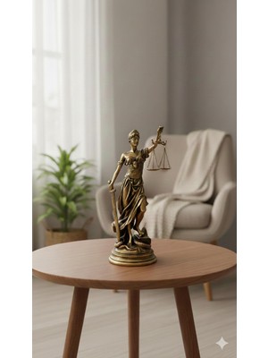 Dekoromi Dekoratif Adalet Tanrıçası ve Adalet Terazisi Heykel Themis Biblo (35CM Büyük Boy) Sarı 15 x 35.5