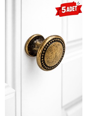 Antik Sarı Dolap Düğmesi Düğmesi 5’li Paket – Vintage Metal Mobilya Kulpu, Çekmece Düğmesi