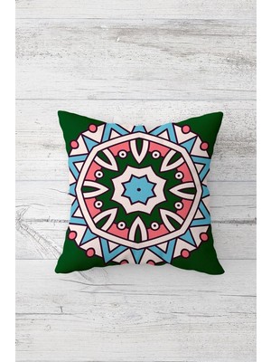 Pelangi Mandala Baskılı Çift Tarafı Baskılı Gizli Fermuarlı Yastık Kılıfı Kırlent Koltuk Yastık Kılıfı, Yeşil-Turkuaz 45 x 45, 2469186445451