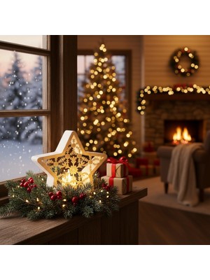Christmas Serisi Kartanesi Mumluk - Dekoratif Aydınlatma - Ev Dekorasyon - Dekoratif Beyaz Mumluk -