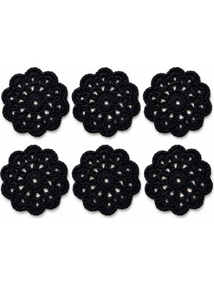 El Yapımı Tığ Işi Bardak Altlığı Seti - Black Lace 6'lı Set Siyah