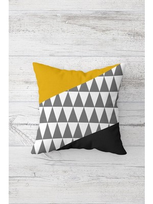 Pelangi Geometrik Desenli Çift Tarafı Baskılı Gizli Fermuarlı Yastık Kılıfı Kırlent Koltuk Yastık Kılıfı, Sarı-Gri 45 x 45, 24691236645451