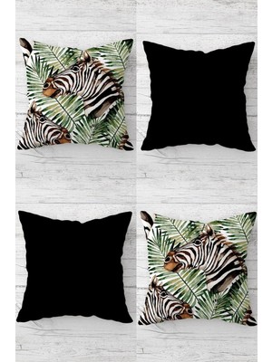 Pelangi Zebra ve Tropikal Yaprak Desenli Gizli Fermuarlı Kırlent Kılıfı Koltuk Yastık Kılıfı TAKIM(4ADET), Kahve-Yeşil 45 x 45