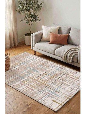 Monnhein Krem Halı 0356 - Yıkanabilir, Kaymaz Taban, Dijital Baskılı, Leke Tutmaz, Ince Hav, Modern Salon, Oturma Odası, Yatak Odası ve Mutfak Için Dekoratif Halı
