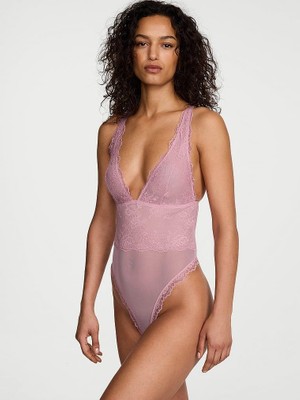Victoria's Secret Lace Chiffon Deep V-Neck Teddy