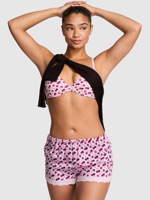 Victoria's Secret Silky Lace-Detail Wide-Leg Pajama Shorts