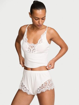 Victoria's Secret Pointelle Ribbed Lace Cami Top And Shorts Set