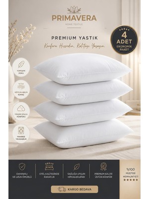 Primavera Premium Uyku Yastığı 4'lü Paket – 800 gr Silikonize Elyaf Dolgulu – Beyaz
