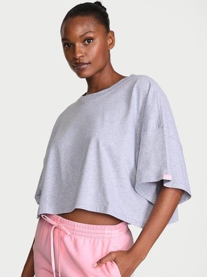 Victoria's Secret Logo Cotton Oversized Crop T-Shirt