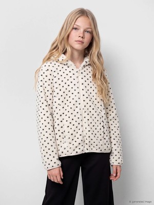 Lc Waikiki Yeni Sezon Ekru Puantiyeli Kız Çocuk Pelüş Fermuarlı Sweatshirt