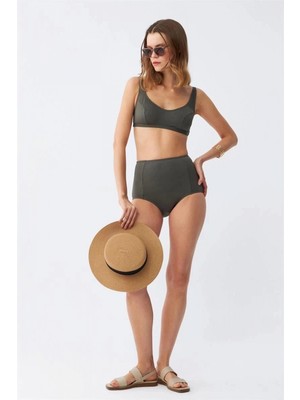 Marsilyan Kadın Basic Haki Pedli Yüksek Bel Bikini Takımı
