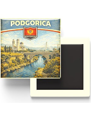 Retro Karadağ Podgorica Şehri Temalı Vintage Buzdolap Magneti – 9x9 cm