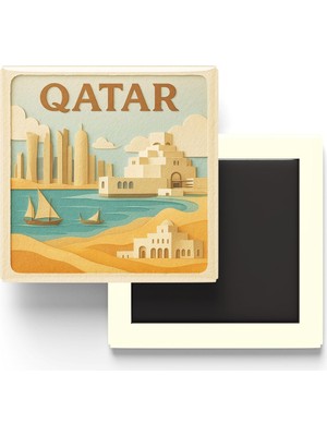 Katar - Paper Cut Art - Baskılı Buzdolap Magneti Kare - 9x9 cm