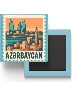Buzdolap Magneti Azerbaycan Bakü Renkli Posta Pulu Temalı - 9x9 cm