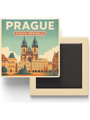 Prag Çekya - Eski Şehir Meydanı - Baskılı Buzdolap Magneti Kare 9x9 cm
