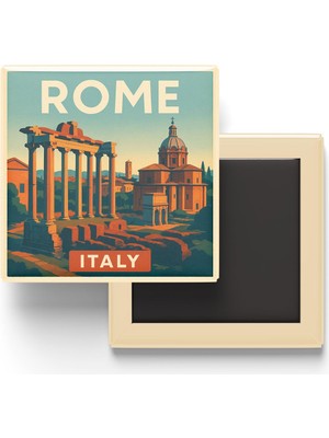 Roma Italya - Roma Forumu - Baskılı Buzdolap Magneti Kare 9x9 cm