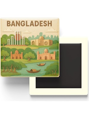 Bangladeş - Paper Cut Art - Baskılı Buzdolap Magneti Kare - 9x9 cm