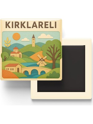 Kırklareli - Memleket Temalı - Paper Cut Art - Baskılı Buzdolap Magneti Kare - 9x9 cm