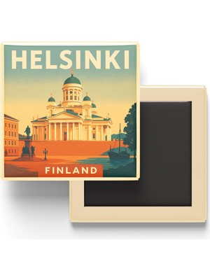 Helsinki Finlandiya - Senato Meydanı - Baskılı Buzdolap Magneti Kare 9x9 cm