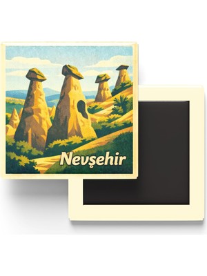 Nevşehir - Peri Bacaları - Baskılı Buzdolap Magneti Kare - 9x9 cm