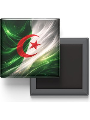 Cezayir - Abstract Efektli Bayrak - Baskılı Kare Buzdolap Magneti