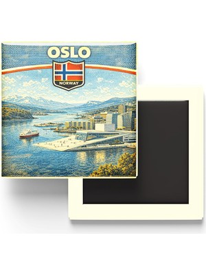 Retro Norveç Oslo Şehri Temalı Vintage Buzdolap Magneti – 9x9 cm