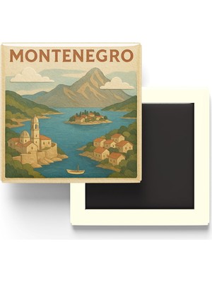 Karadağ - Paper Cut Art - Baskılı Buzdolap Magneti Kare - 9x9 cm