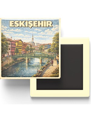 Buzdolap Magneti - Türkiye - Eskişehir - Retro Tema - 9x9 cm