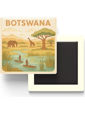 Botsvana - Paper Cut Art - Baskılı Buzdolap Magneti Kare - 9x9 cm