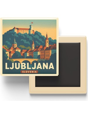 Ljubljana Slovenya - Ljubljana Kalesi - Baskılı Buzdolap Magneti Kare 9x9 cm