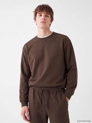 Lc Waikiki Yeni Sezon Kahverengi Bisiklet Yaka Erkek Kalın Sweatshirt