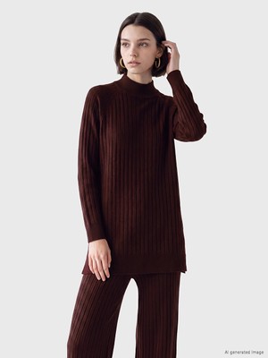 Lc Waikiki Yeni Sezon Bordo Yarım Balıkçı Yaka Kadın Triko Tunik