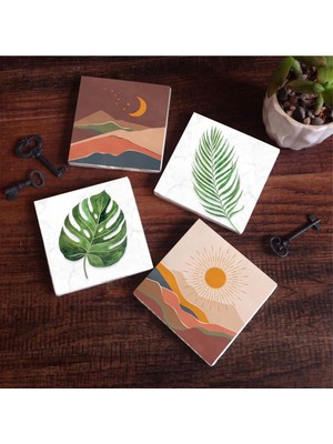 Pinecone Stone Bohem, Yaprak Taş Bardak Altlığı Seti - 4 Parça - Dekoratif, Rustik Mutfak Aksesuarı, 10X10 Cm, Kaydırmaz Tabanlı, Şık ve Dayanıklı SC343