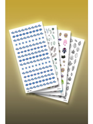 Artikel 4'lü Tırnak Dövmesi Seti, Tırnak Sticker Seti, Nail Art, Tattoo