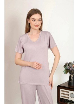 Marsilyan Kadın Kısa Kol Pamuk Penye Pijama Takım Pudra