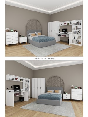 Asra Trend Genç Yatak Odası Takımı 5 Parça %100 MDF Kitaplık Masa Gardırop Şifonyer Komodin GNC01