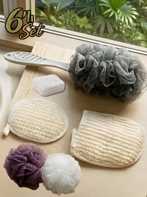 Myg Plus Beylini 6'lı Banyo Duş Bakım Seti Premium Cilt Ponza Taşı Sisal Eldiven ve Yüz Pedi Lif Set Vücut Temizliği