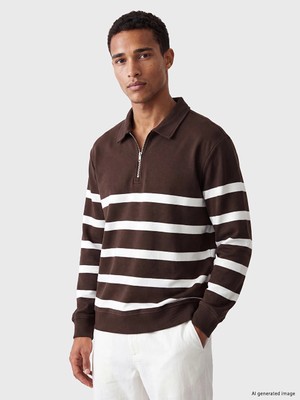 Lc Waikiki Yeni Sezon Kahverengi Polo Yaka Çizgili Erkek Sweatshirt