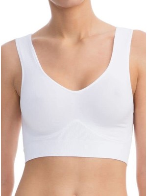 Myg Plus Kadın Modal Crop Top Büstiyer Toparlayıcı Seamless Dikişsiz Kalın Askılı Örme Bustiyer (Beyaz, L)