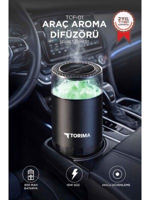 Torima Araç İçi Aroma Difüzörü Hava Nemlendirici Şarjlı Oda ve Araba Kokusu TCF01 Secret Forest