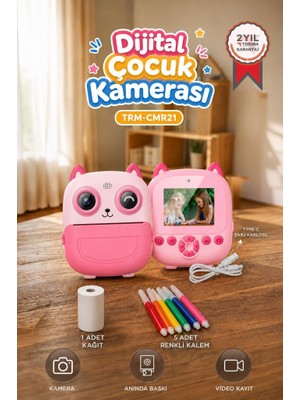 Torima CMR21 Dijital Fotoğraf Makinesi Termal Baskılı Çocuk Kamerası 1080p Fotoğraf Çekimi Özelliği