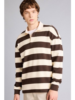 Myg Plus Defacto Boxy Fit Polo Yaka Waffle Sweatshirt E8440AX26SP
