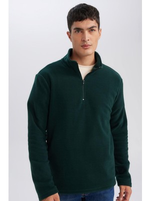 Myg Plus Defacto Antrasit Tüylenme Yapmayan Soğuk Geçirmez Regular Fit Dik Yaka Fermuarlı Polar Sweatshirt Y3996AZNS