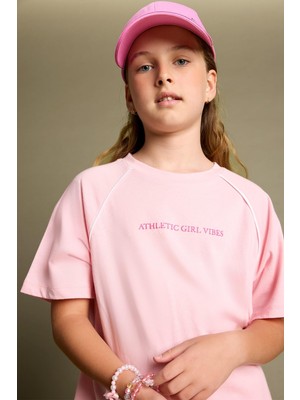 Myg Plus Defacto Oversize Bisiklet Yaka Baskılı Modal Kısa Kollu Pembe Tişört Kız Çocuk H4554A826SM