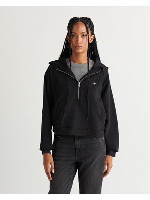 Myg Plus Gant Kadın Siyah Regular Fit Kapüşonlu Sweatshirt
