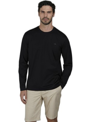 Myg Plus Erkek Yuvarlak YAKA%100 Pamuklu Regular Fit Uzun Kollu Siyah T-Shirt 25411016-011
