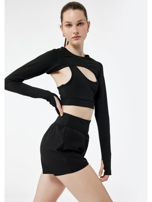 Myg Plus Yüksek Bel Slim Fit Bloklu Spor Şort