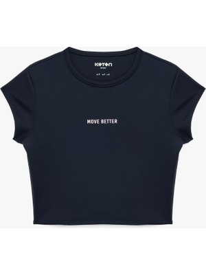 Myg Plus Slim Fit Bisiklet Yaka Kısa Kollu Baskılı Crop Spor Tişört