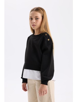 Myg Plus Defacto Relax Fit Bisiklet Yaka Etek Ucu Detaylı Sweatshirt Kız Çocuk D0703A824AU